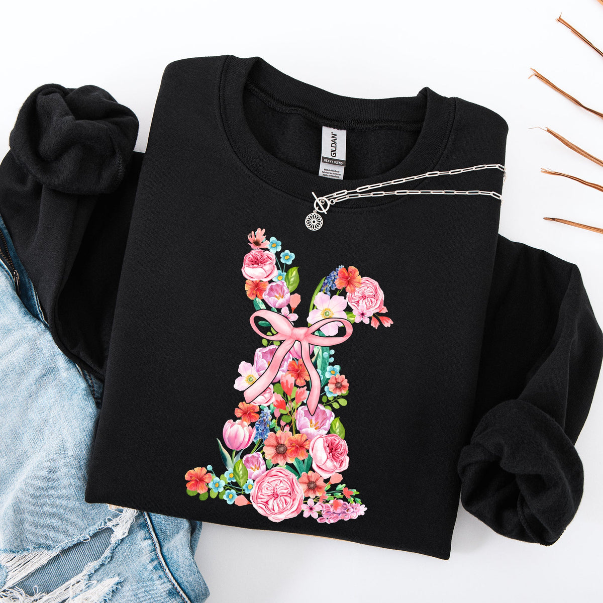 Colorful Floral Easter Bunny Jesus Rabbit Holiday Celebration Illustration Sweatshirt