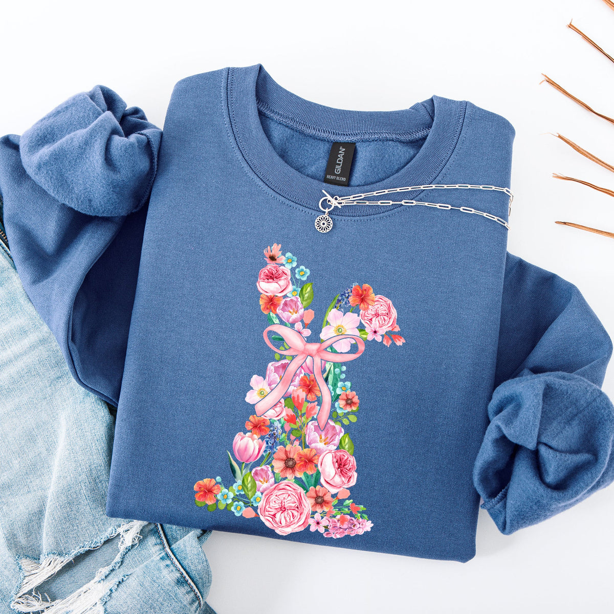 Colorful Floral Easter Bunny Jesus Rabbit Holiday Celebration Illustration Sweatshirt