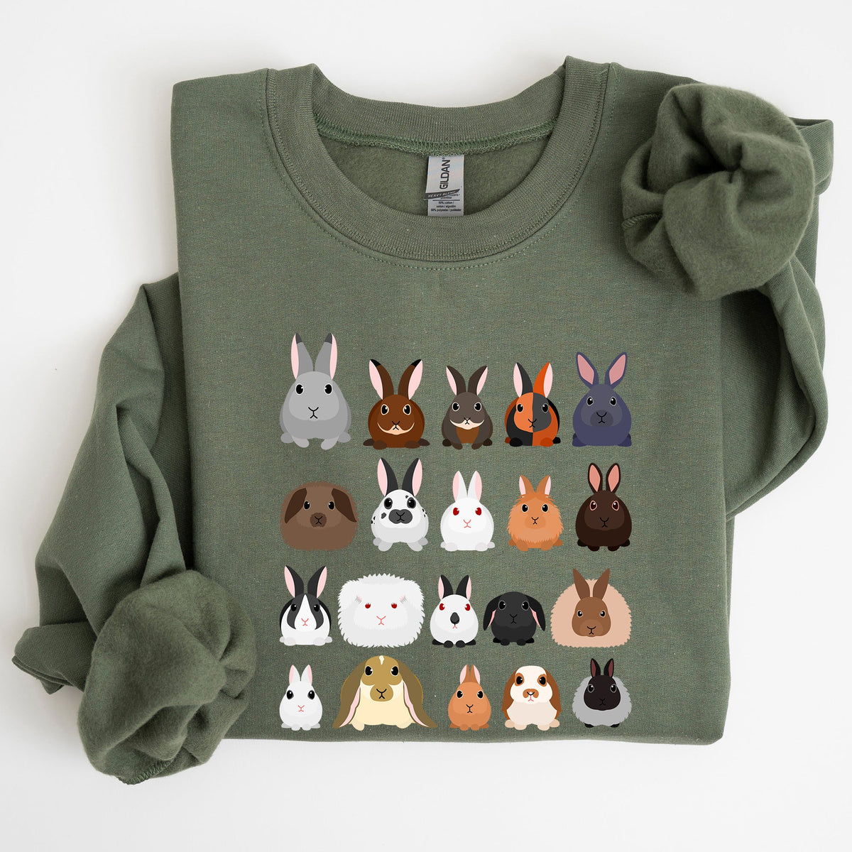 Colorful Rabbit Breeds, Rabbits In A Row, Easter Collection Artwork Featuring Playful Rabbits Graphic Sweatshirt