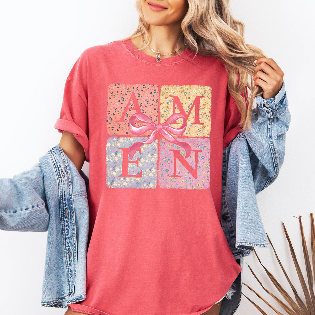 Colorful Floral Amen Ribbon Coquette Christian Jesus Gospel Faith Saved Comfort Colors Tee