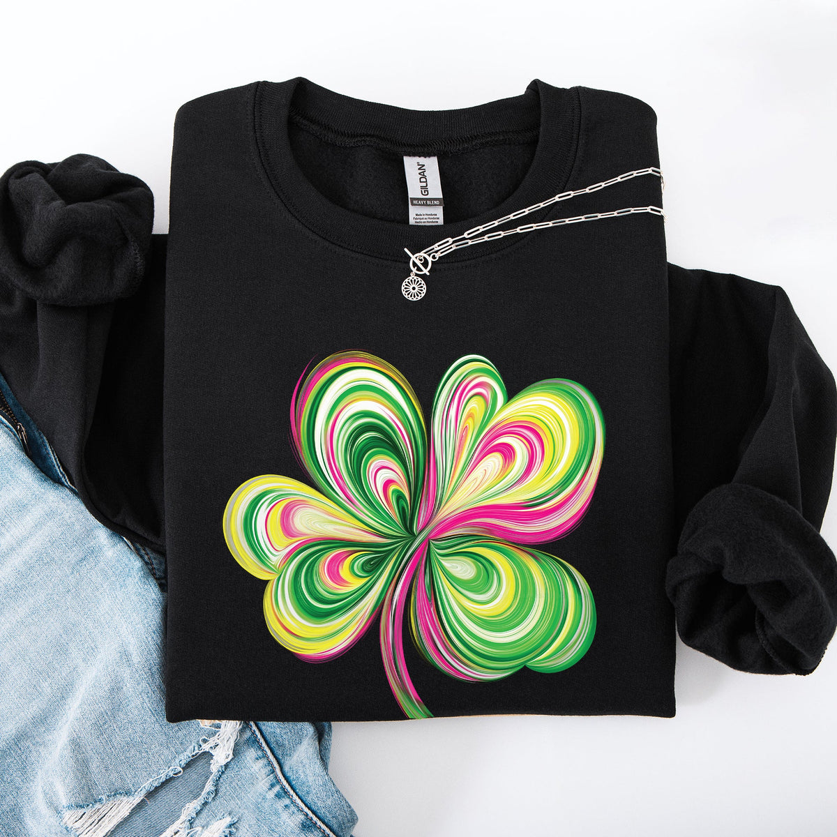 Colorful Painted St Patrick's Day Shamrock Clover Lucky Leprechaun Graphic Sweatshirt