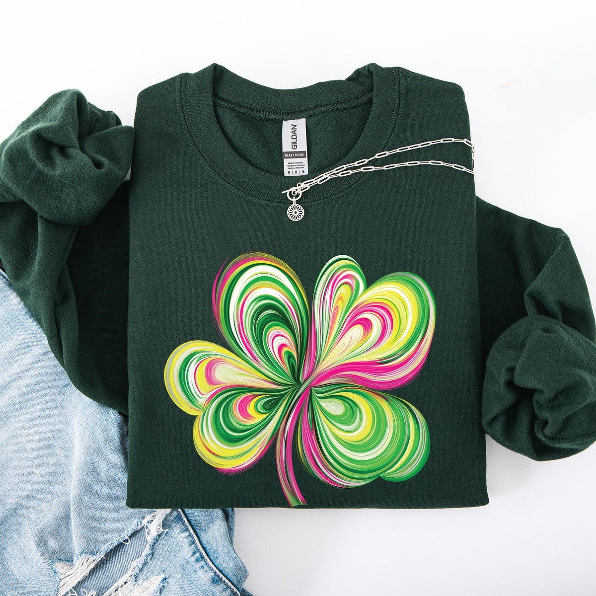 Colorful Painted St Patrick's Day Shamrock Clover Lucky Leprechaun Graphic Sweatshirt