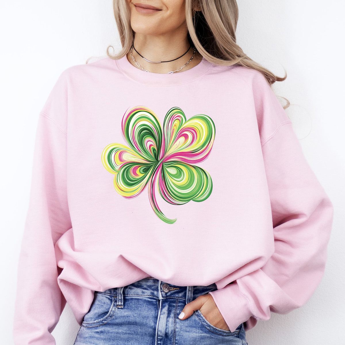 Colorful Painted St Patrick's Day Shamrock Clover Lucky Leprechaun Graphic Sweatshirt