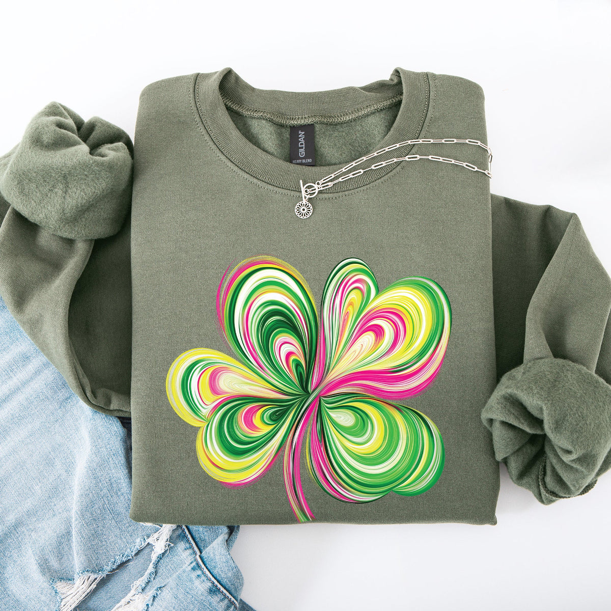 Colorful Painted St Patrick's Day Shamrock Clover Lucky Leprechaun Graphic Sweatshirt