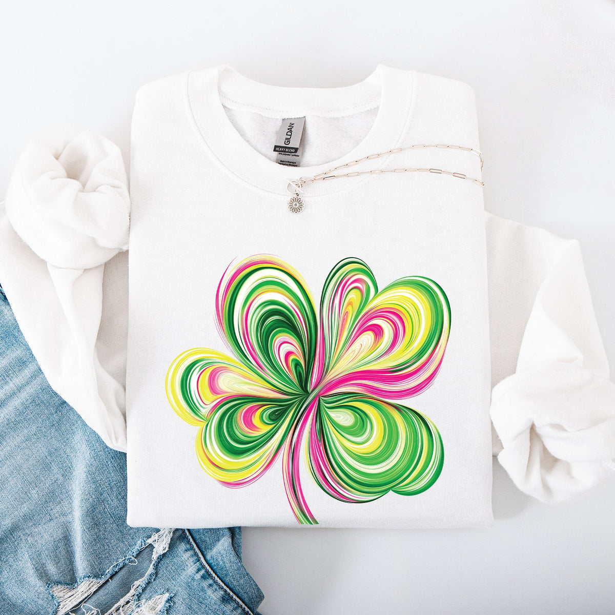 Colorful Painted St Patrick's Day Shamrock Clover Lucky Leprechaun Graphic Sweatshirt