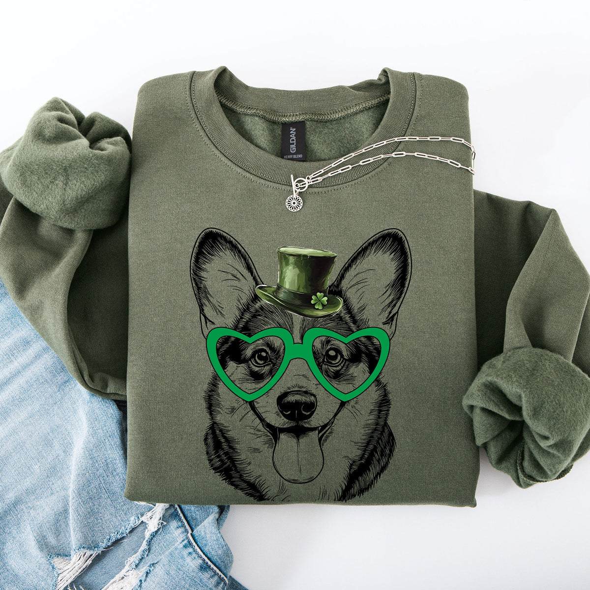 Corgi Adorable Dog St Patrick's Day Lucky Irish Celtic Clover Edition Sweatshirt