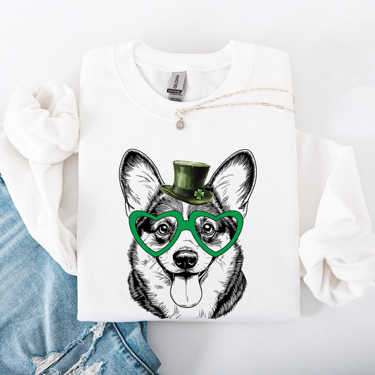 Corgi Adorable Dog St Patrick's Day Lucky Irish Celtic Clover Edition Sweatshirt