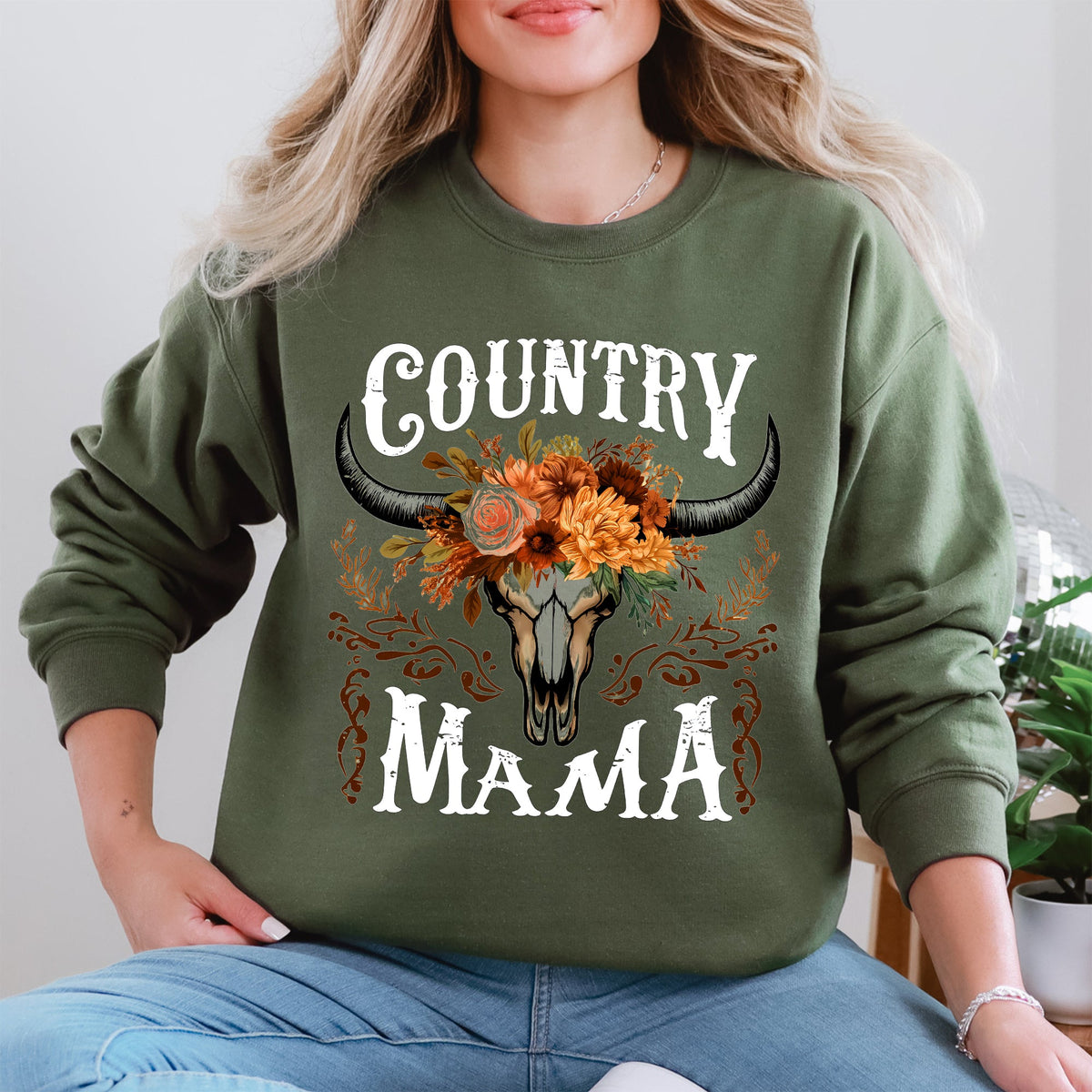 Country Mama Skull Western Country Living Mother's Day Edition Graphic Sweatshirt