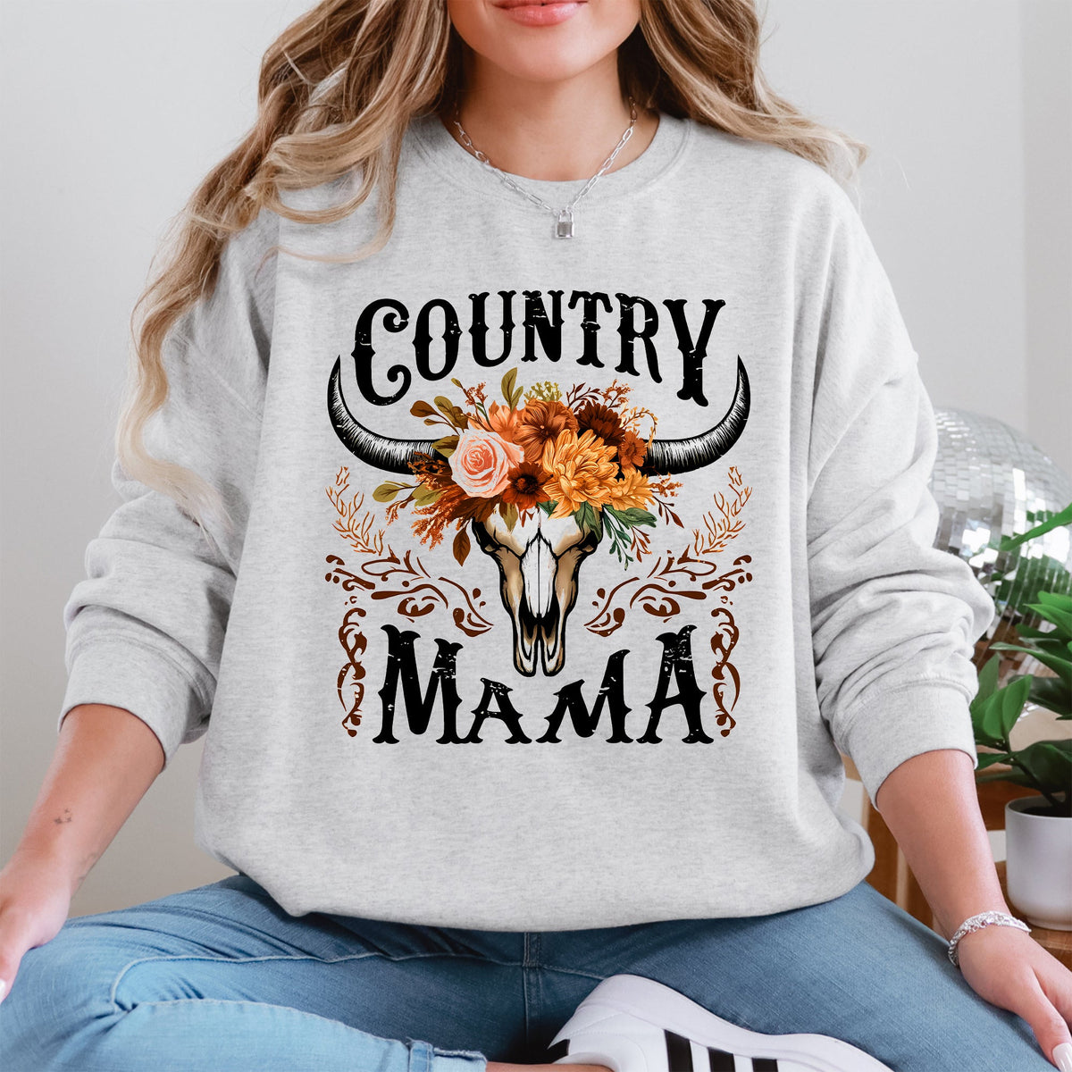 Country Mama Skull Western Country Living Mother's Day Edition Graphic Sweatshirt