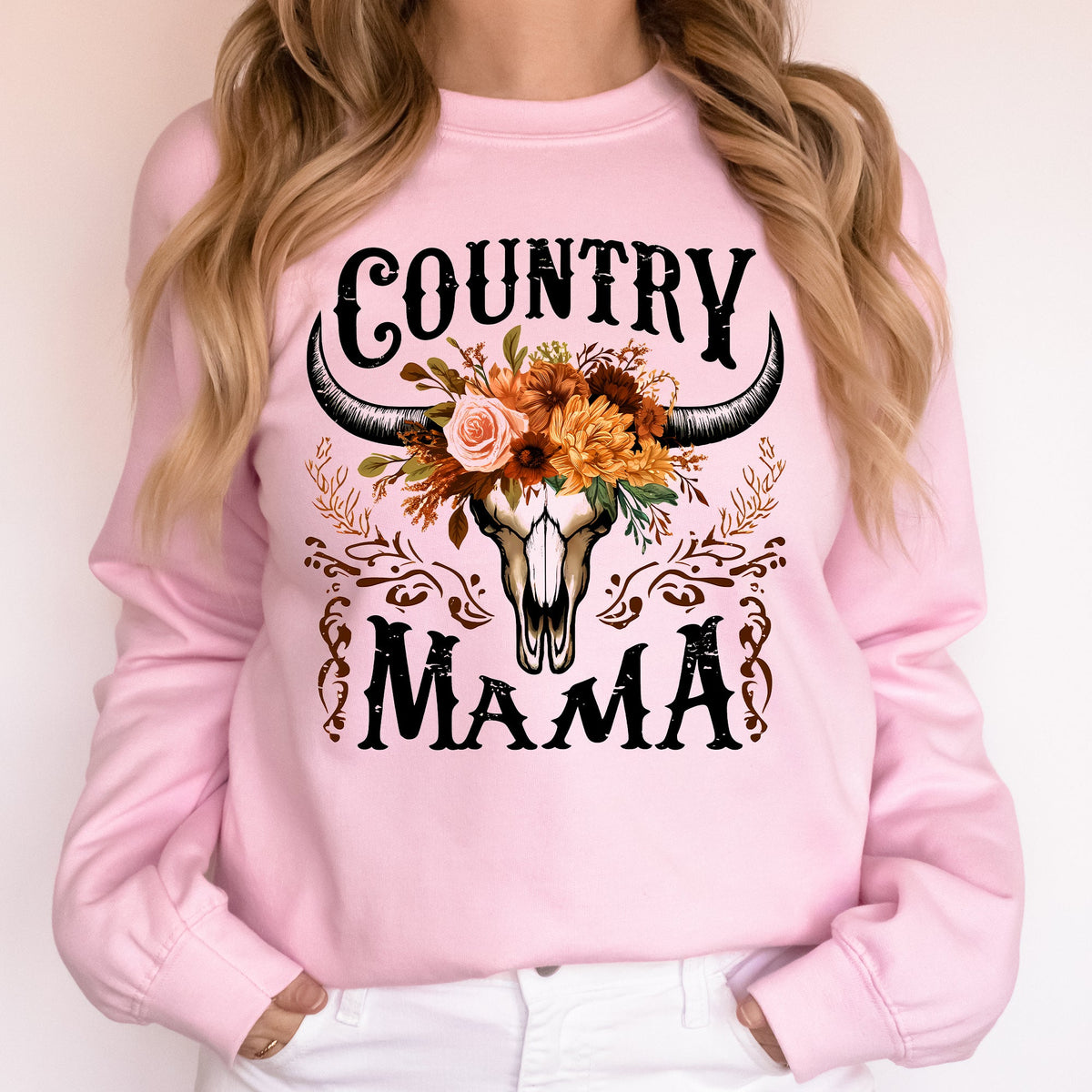 Country Mama Skull Western Country Living Mother's Day Edition Graphic Sweatshirt