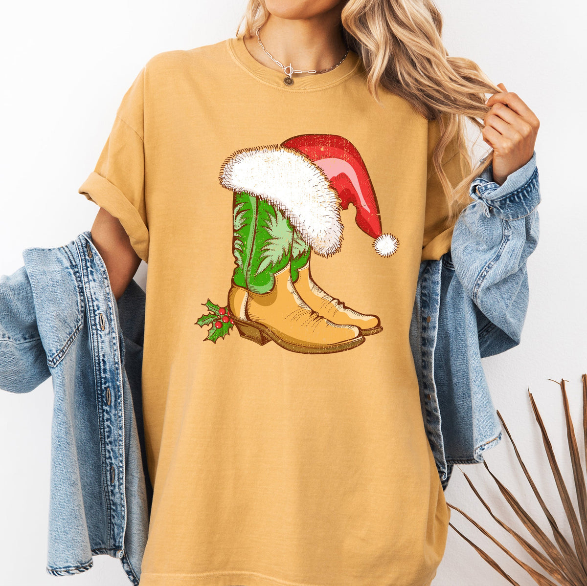Cowboy Boots Christmas Santa Country Western Xmas Holiday Edition Comfort Colors Tee