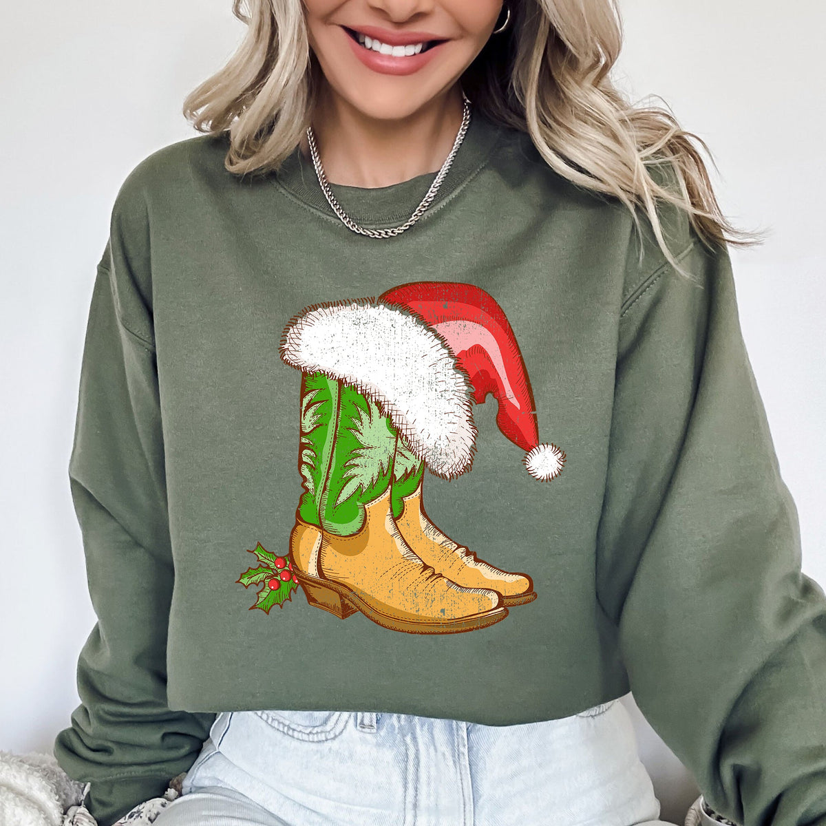 Cowboy Boots Christmas Santa Country Western Xmas Holiday Edition Limited Sweatshirt