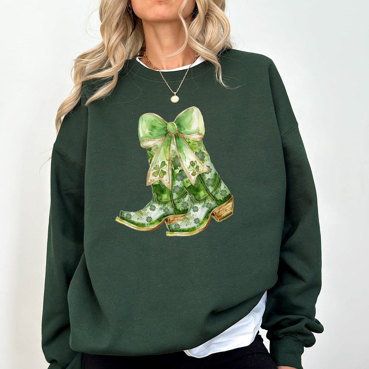 Cowboy Boots St Patrick's Day Shamrock Clover Lucky Leprechaun Festive Traditional Irish Luck Sweatshirt