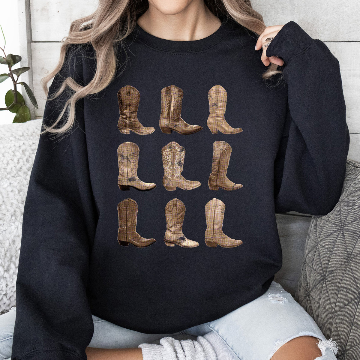 Cowboy Boots Western Retro Vintage Country Western Frontier Rustic Heritage Graphic Sweatshirt