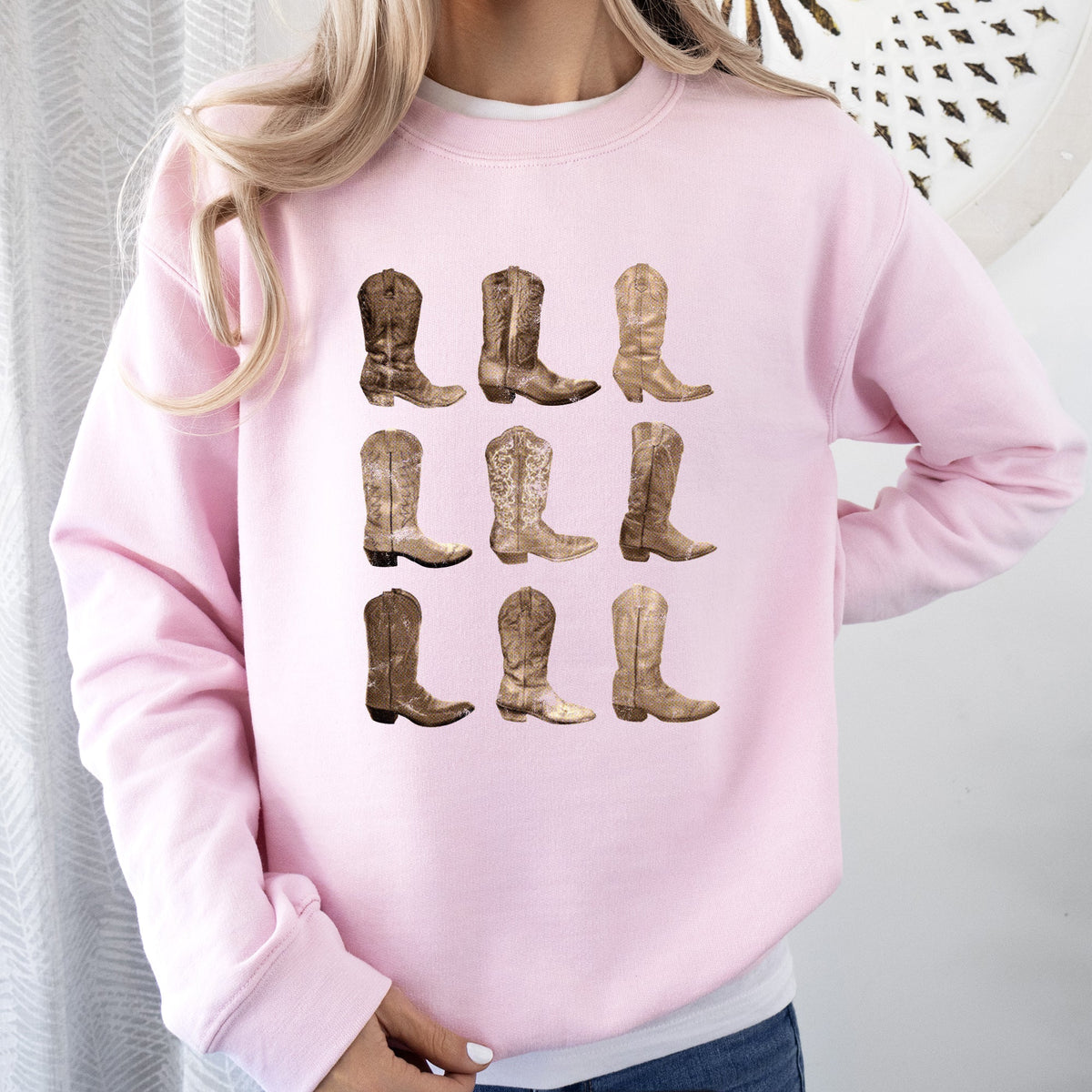 Cowboy Boots Western Retro Vintage Country Western Frontier Rustic Heritage Graphic Sweatshirt