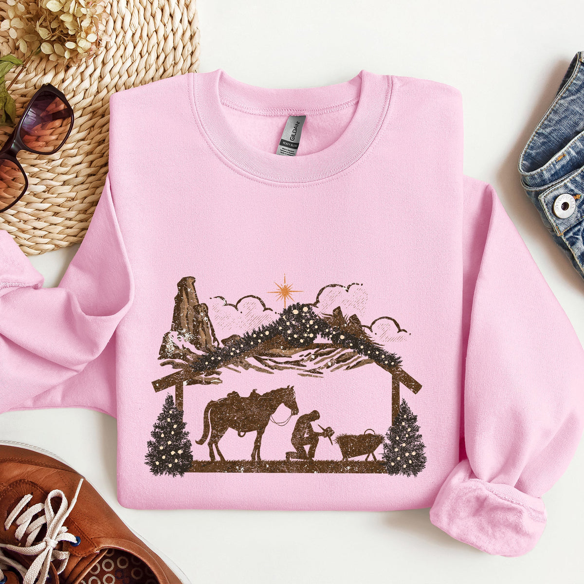 Cowboy Christmas Manger Christian Religious Nativity Western Faith Celebration Sweatshirt