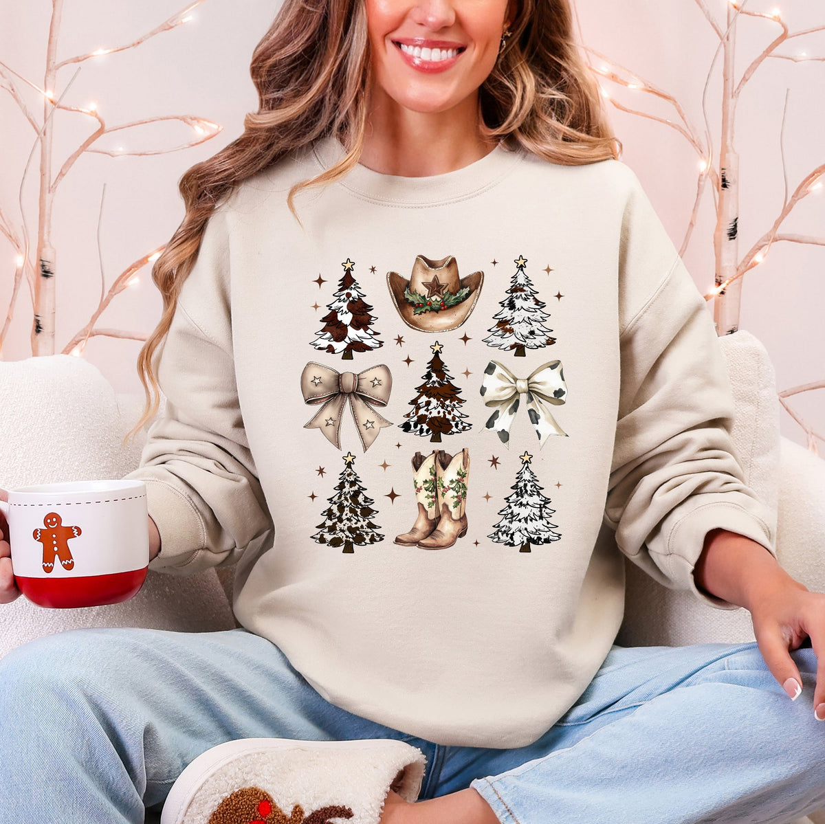 Cowboy Christmas Santa Western Trees Boots Hat Country Living Holiday Sweatshirt