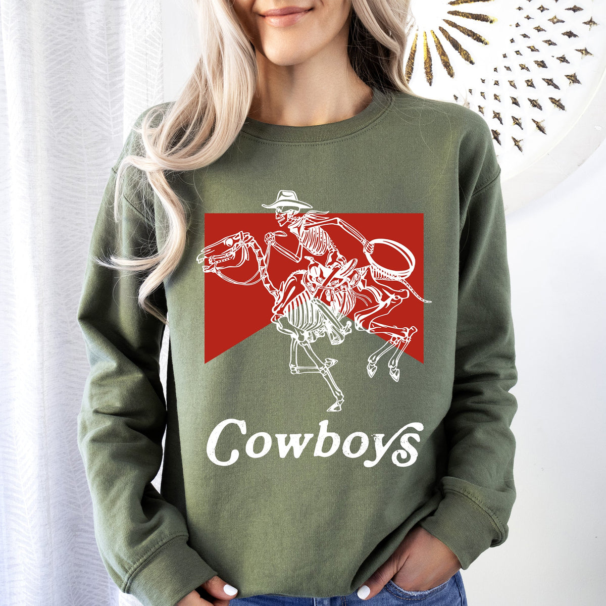 Cowboys Skeleton Horse Western Country Scene With Bold Vintage Graphic Sweatshirt