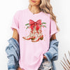 Cowgirl Boots Cowboy Bows Mistletoe Christmas Santa Country Western Xmas Comfort Colors Tee
