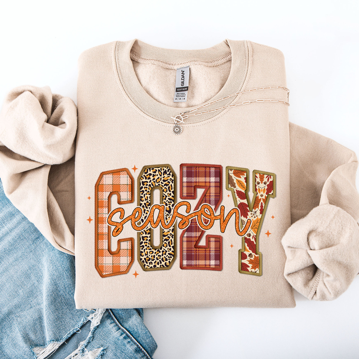 Cozy Season Patterns Fall Vibes Retro Varsity Pumpkin Floral Sunflower Halloween Autumn Sweatshirt