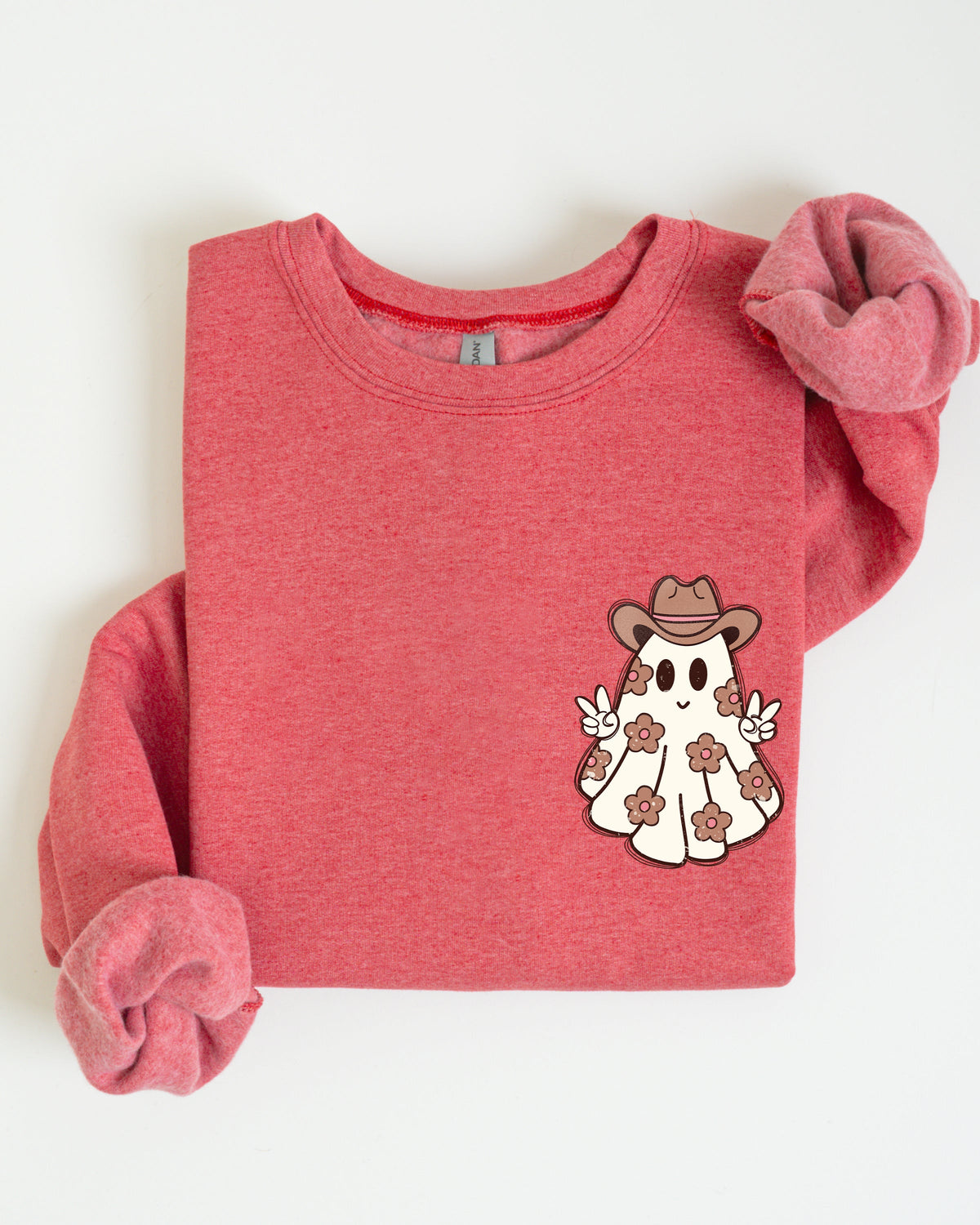 Cute Flower Ghost Cowboy Cowgirl Pocket Print Halloween Peace Western Style Sweatshirt