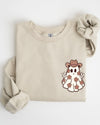 Cute Flower Ghost Cowboy Cowgirl Pocket Print Halloween Peace Western Style Sweatshirt
