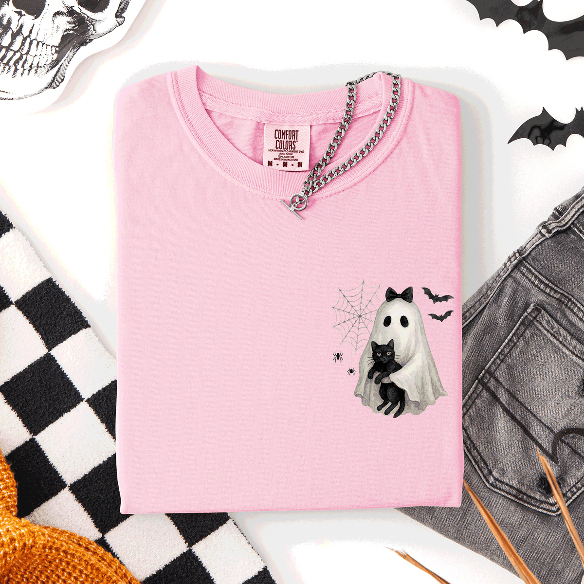Cute Ghost Black Cat Halloween Coquette Pocket Edition Design Comfort Colors Tee