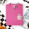 Cute Ghost Coquette Ribbon Faux Glitter Halloween Pocket Detail Comfort Colors Tee