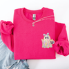 Cute Ghost Coquette Ribbon Faux Glitter Halloween Vintage Velvet Pocket Sweatshirt
