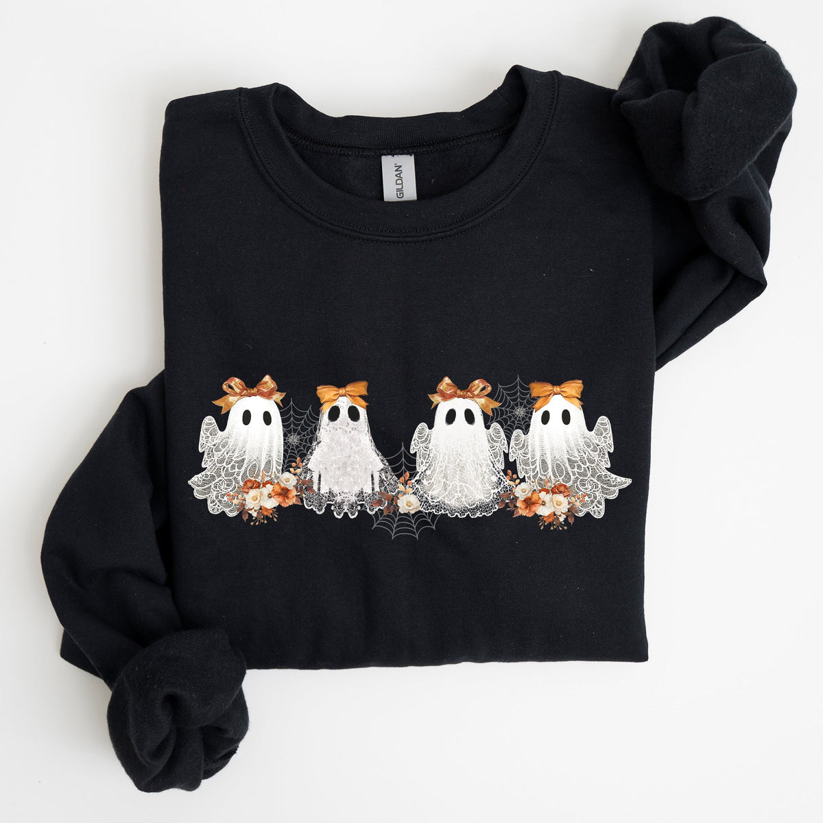 Cute Ghosts Lace Halloween Girly Coquette Bow Ribbon Spooky Charm Print Sweatshirt