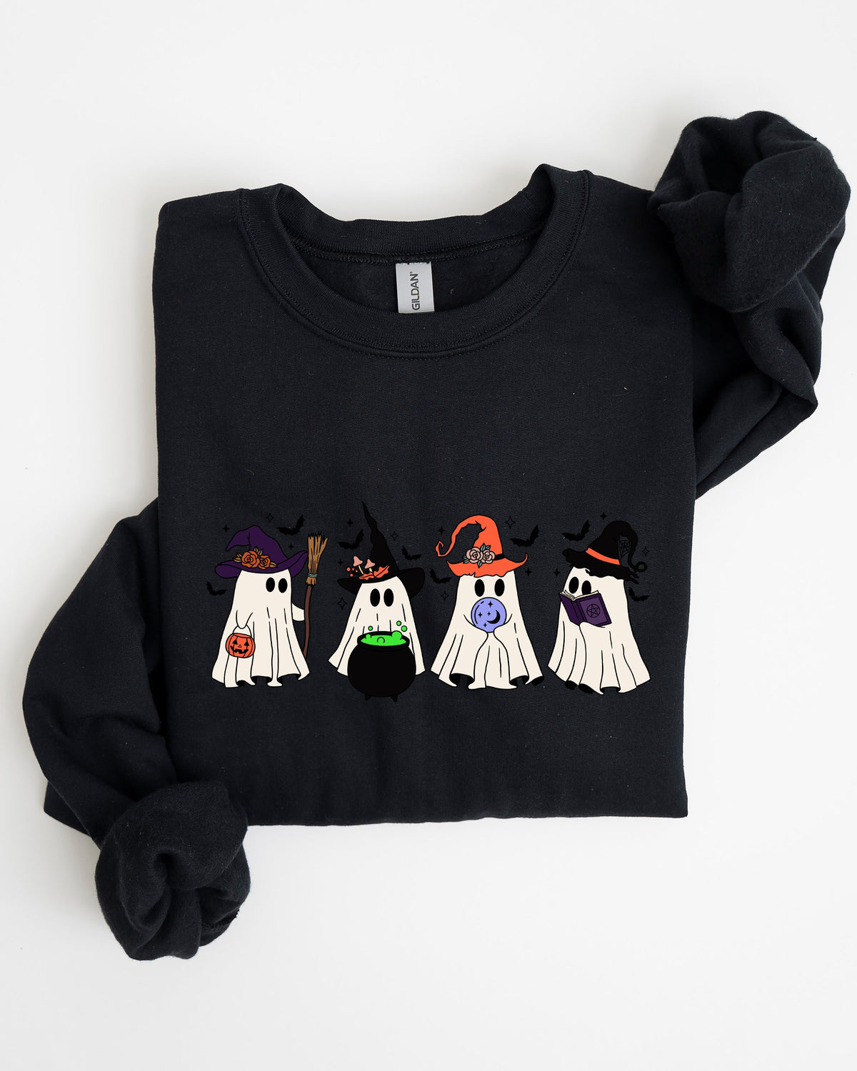 Cute Halloween Ghosts, Witches, Skeleton Spooky Season Ghostly Friends Illustration Sweatshirt