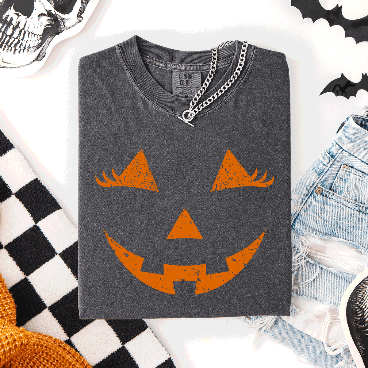 Cute Jack O Lantern Halloween Theme Cozy Silhouette Illustration Seasonal Colorful Edition Comfort Colors Tee