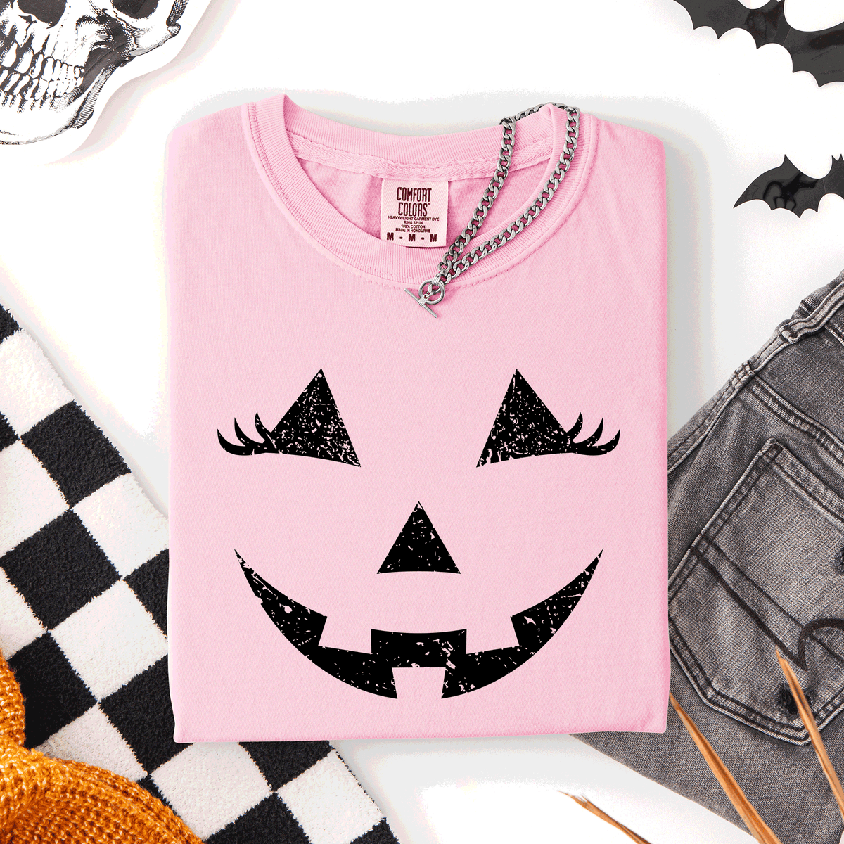 Cute Jack O Lantern Halloween Theme Cozy Silhouette Illustration Seasonal Colorful Edition Comfort Colors Tee