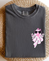 Cute Pink Bubblegum Ghost Pocket Print Halloween Peace Bow Ribbon Comfort Colors Tee