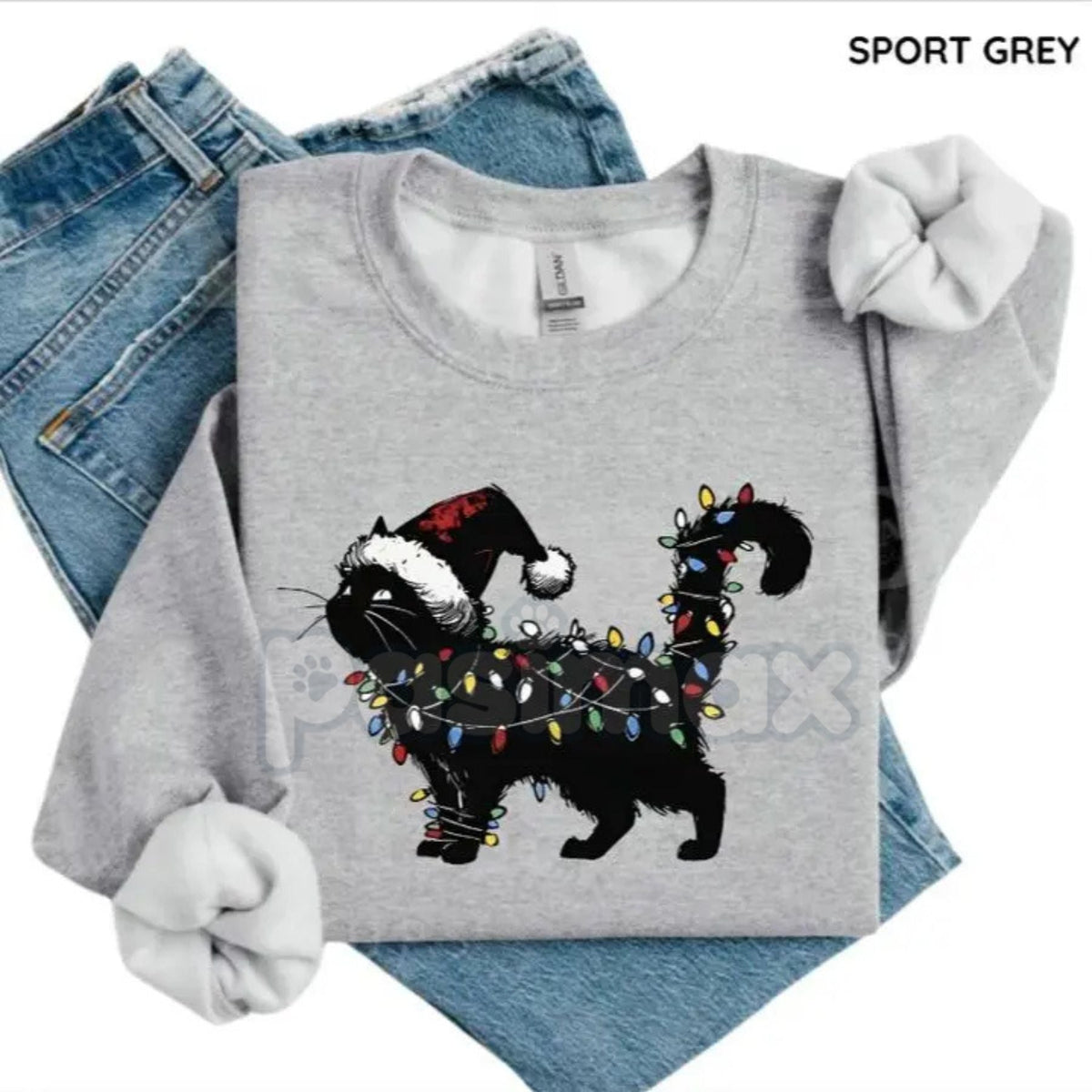 Cute Cat Christmas Sweatshirt – Funny Feline Holiday Crewneck on a Gildan 18000