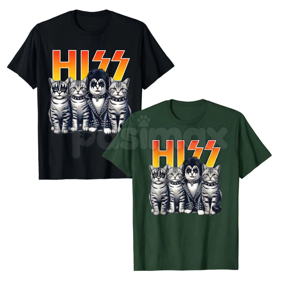 Cute Hiss Cats Rock Kittens T-Shirt - Funny Music Cat Lovers Men Tee, Kitty Rocking Graphic Apparel, Feline Rock and Roll Gift
