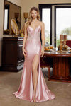 Nox Anabel D1760 Plunging V-Neckline Sequined Applique Prom Gown