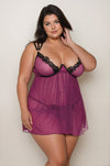 Plus Size Purple Mesh Babydoll with Venise Lace