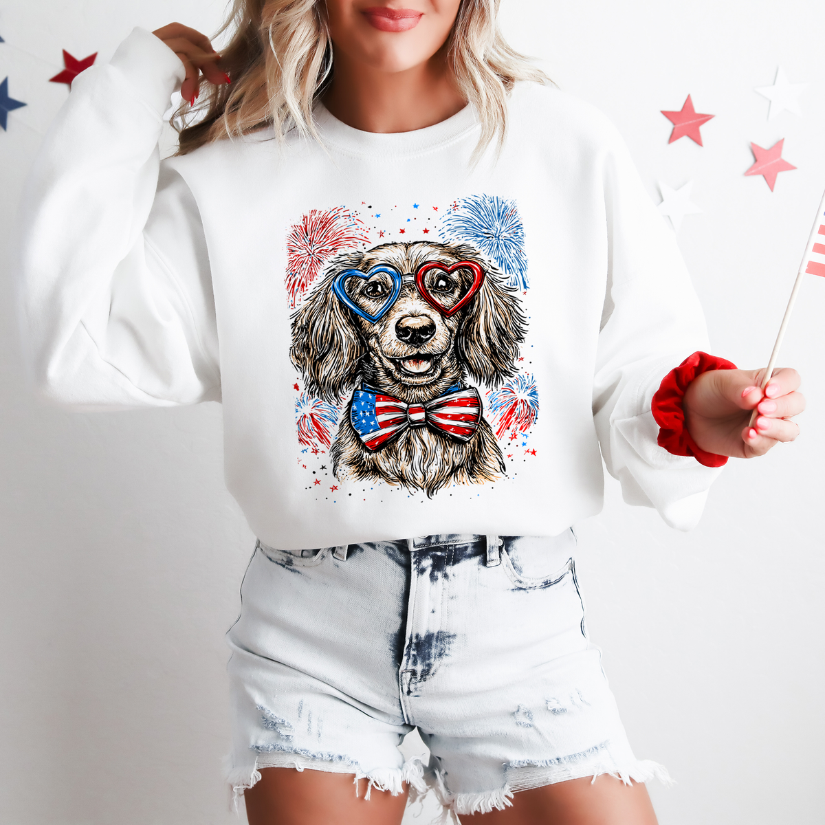 Dachshund Patriotic Dog USA America Pet Lover 4th of July Cozy Warm Fleece Sweatshirt