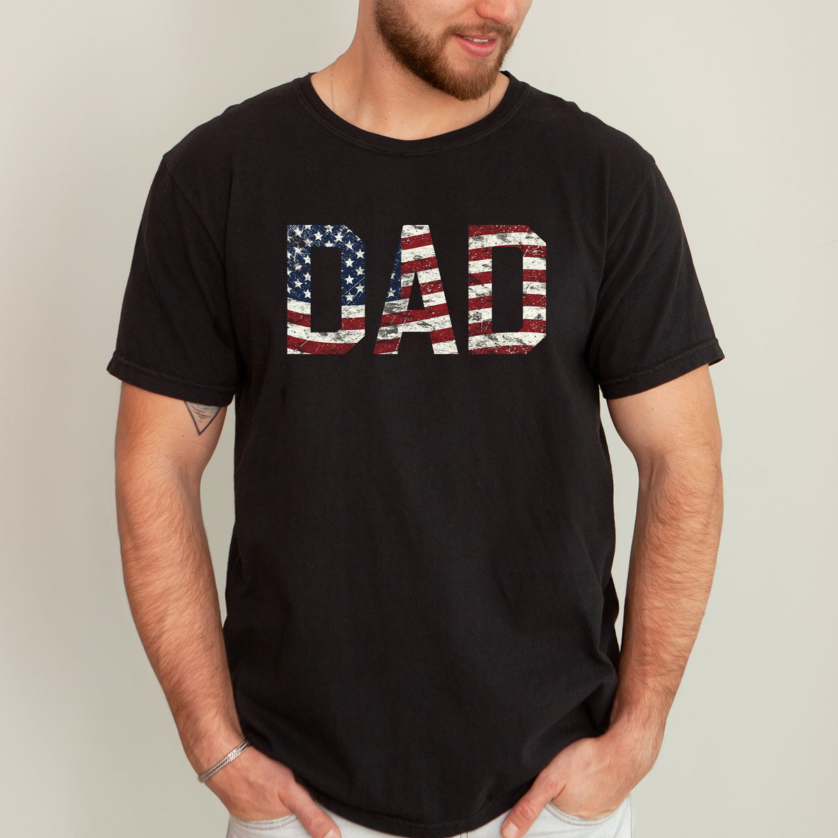 Dad Patriotic American Flag Stars and Stripes USA Proud Father Comfort Colors Tee