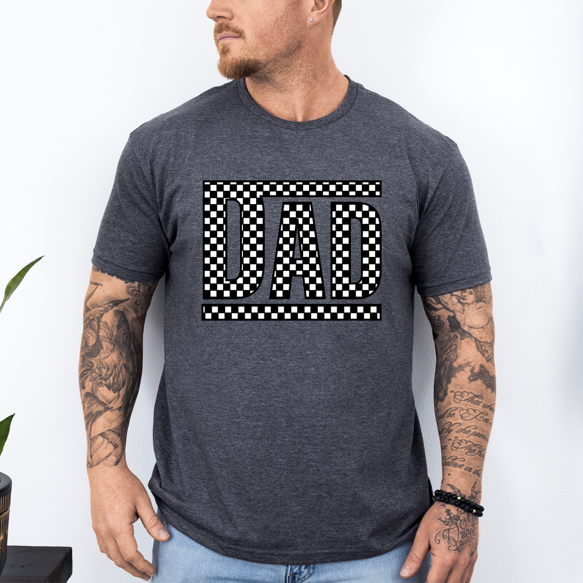 Dad Retro Checkered Vintage Pattern For Fathers Day Edition Casual Style Graphic Tee