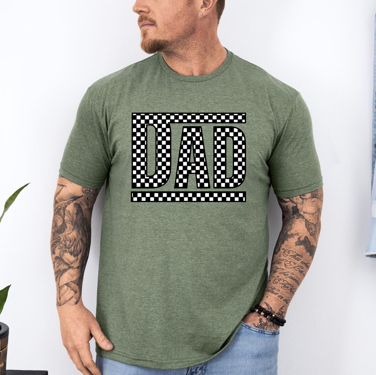 Dad Retro Checkered Vintage Pattern For Fathers Day Edition Casual Style Graphic Tee