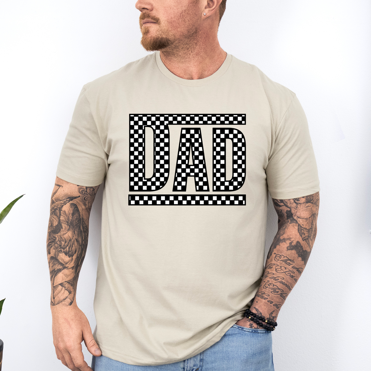 Dad Retro Checkered Vintage Pattern For Fathers Day Edition Casual Style Graphic Tee