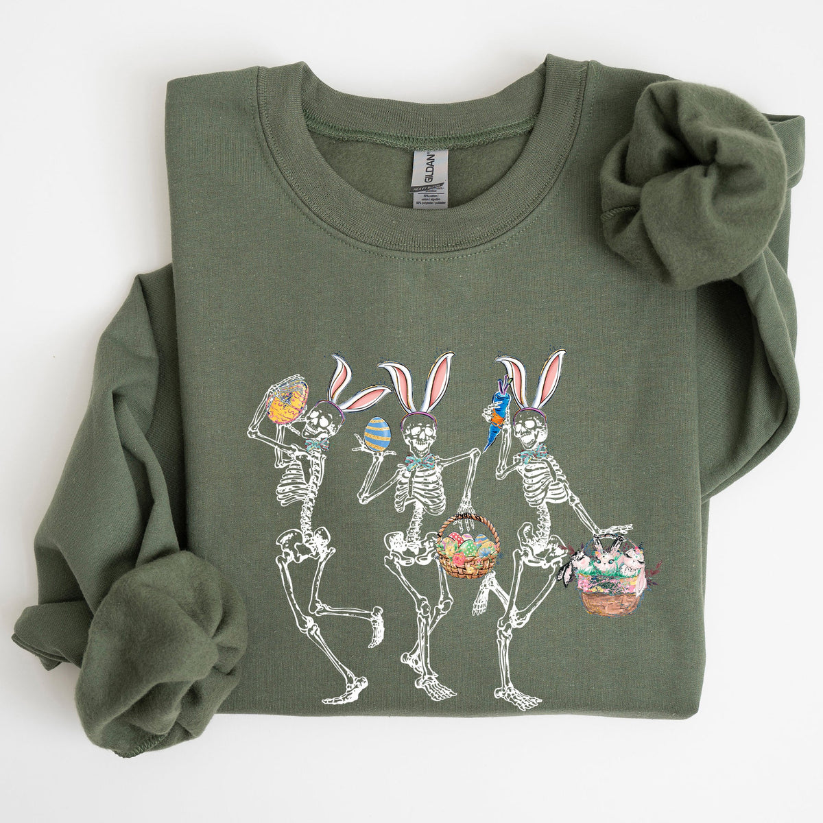 Dancing Easter Skeleton, Rabbit, Bunnies Celebration Artwork For Festive Wardrobe Sweatshirt