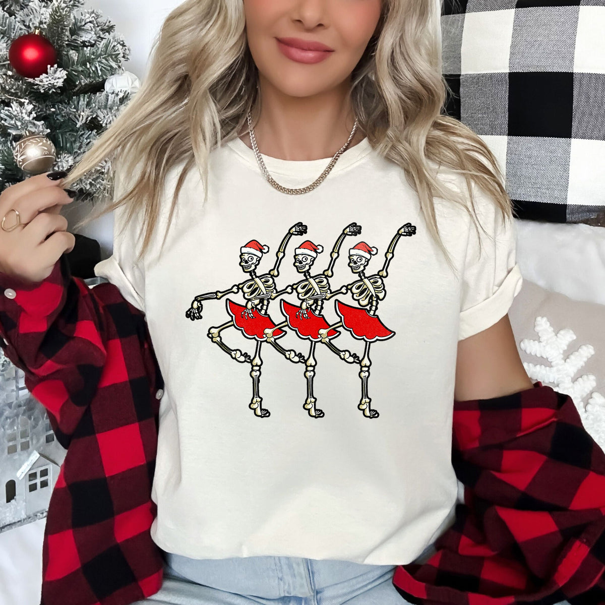 Dancing Skeleton Santa Girls Christmas Ballet Illustration Holiday Collection Graphic Tee