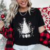 Dancing Skeletons Santa Hats Christmas Theme Graphic Tee With Festive Holiday Vibe