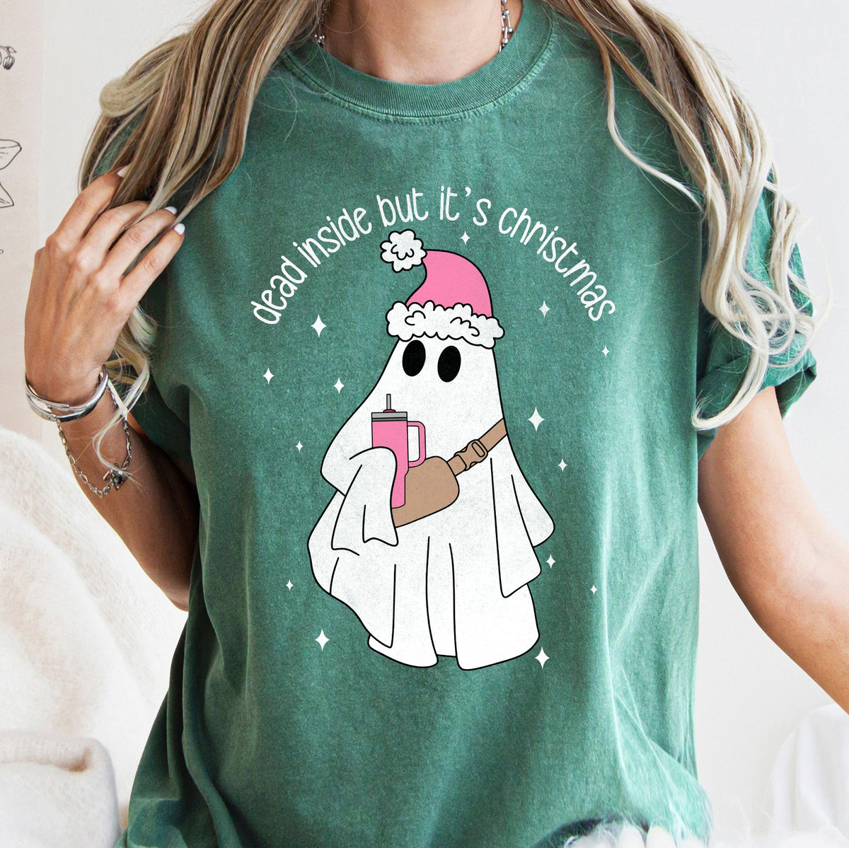 Dead Inside But It's Christmas BooJee Bougie Ghost Holiday Edition Comfort Colors Tee