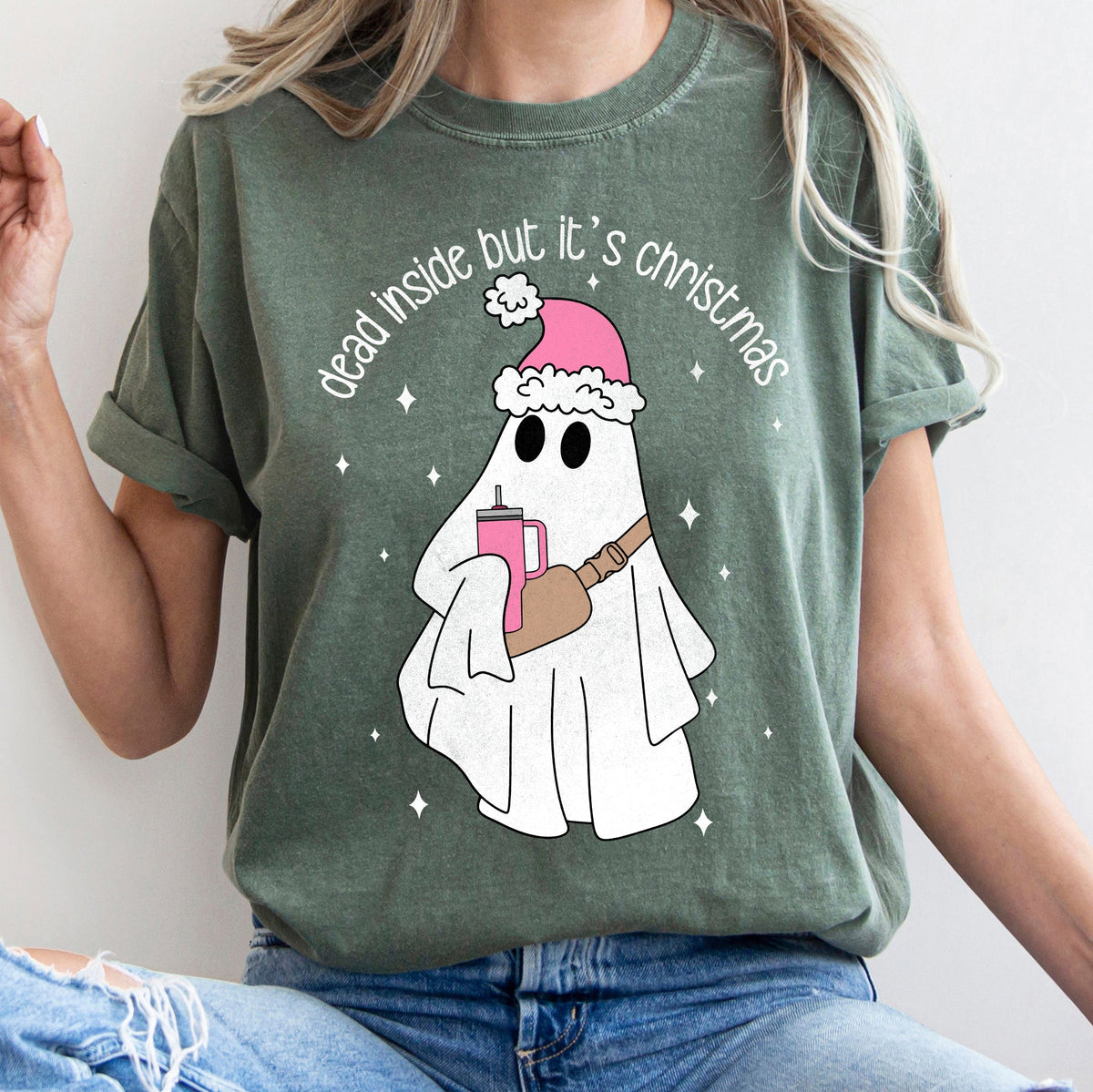 Dead Inside But It's Christmas BooJee Bougie Ghost Holiday Edition Comfort Colors Tee