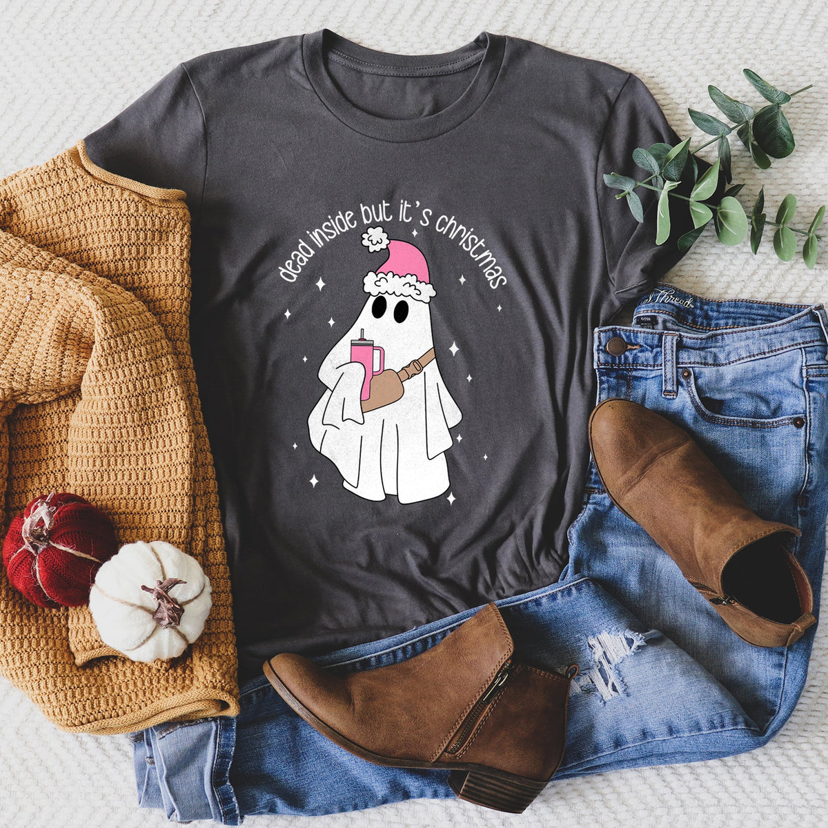 Dead Inside But It's Christmas BooJee Bougie Ghost Holiday Slogan Limited Edition Graphic Tee
