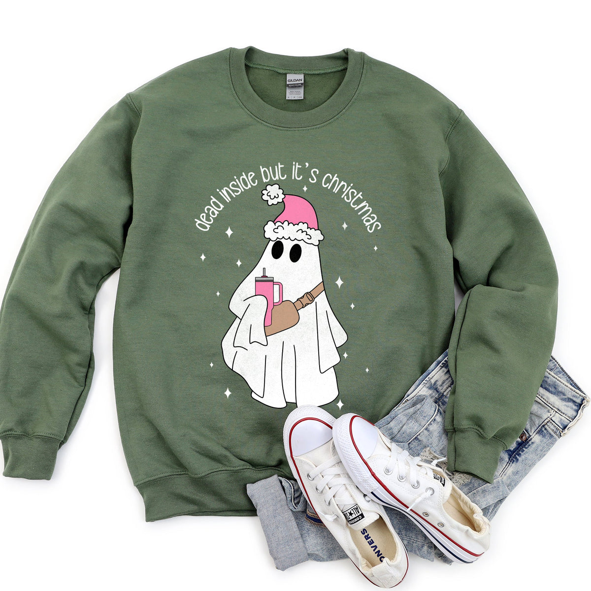 Dead Inside But It's Christmas Festive Snark Holiday Quote Cozy Winter Mood Edition Sweatshirt